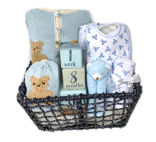 Baby Boy Teddy Bear Basket Bundle Medium