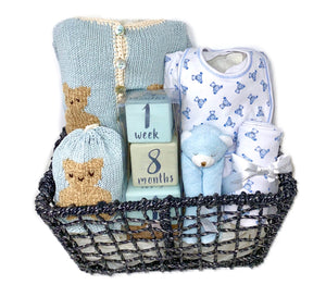 Baby Boy Teddy Bear Basket Bundle Medium