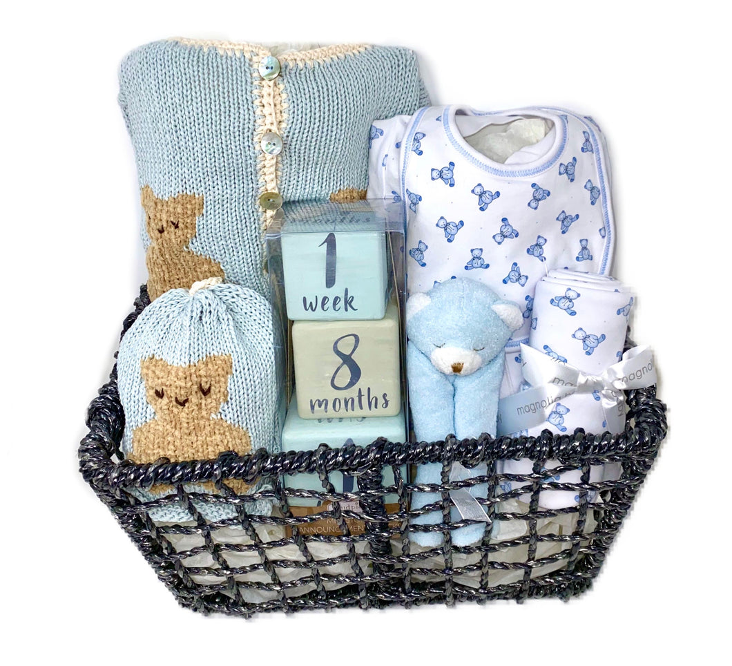 Baby Boy Teddy Bear Basket Bundle Medium