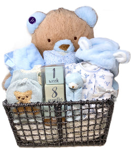 Baby Boy Teddy Bear Basket Bundle Large