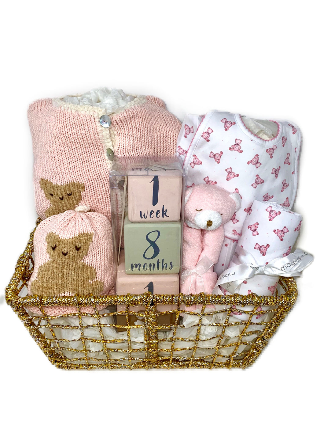 Baby Girl Teddy Bear Basket Bundle Medium