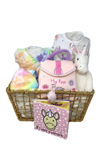 Baby Girl Unicorn Basket Bundle Medium