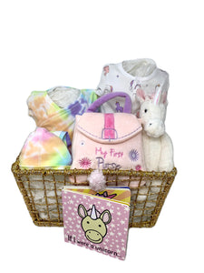 Baby Girl Unicorn Basket Bundle Medium